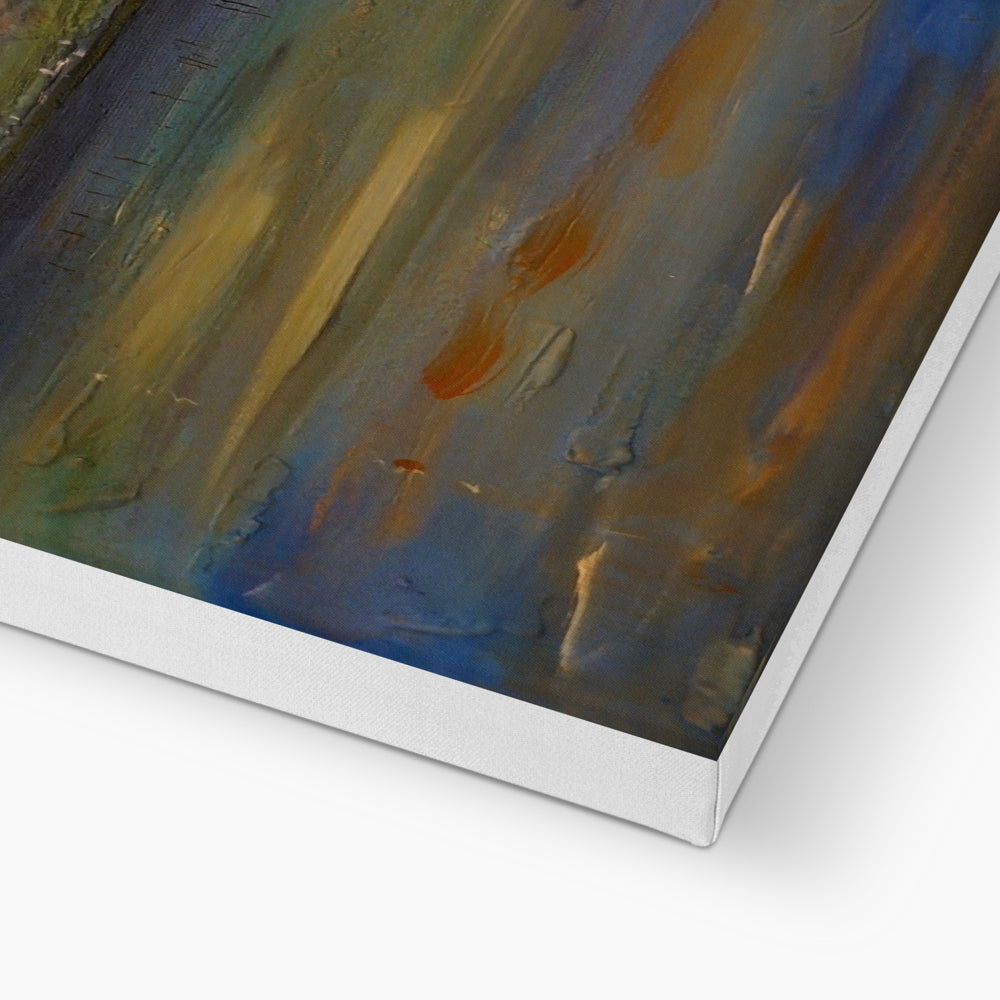 Maid of the Loch Sunset abstract canvas with earthy textured brushstrokes