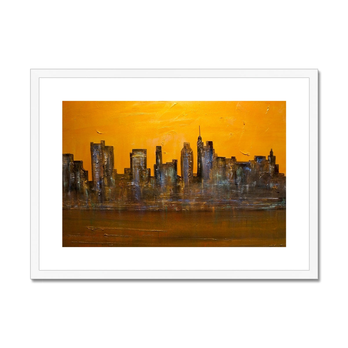 Manhattan Heat Painting | Framed & Mounted Prints From Scotland-Framed & Mounted Prints-World Art Gallery-A2 Landscape-White Frame-Paintings, Prints, Homeware, Art Gifts From Scotland By Scottish Artist Kevin Hunter