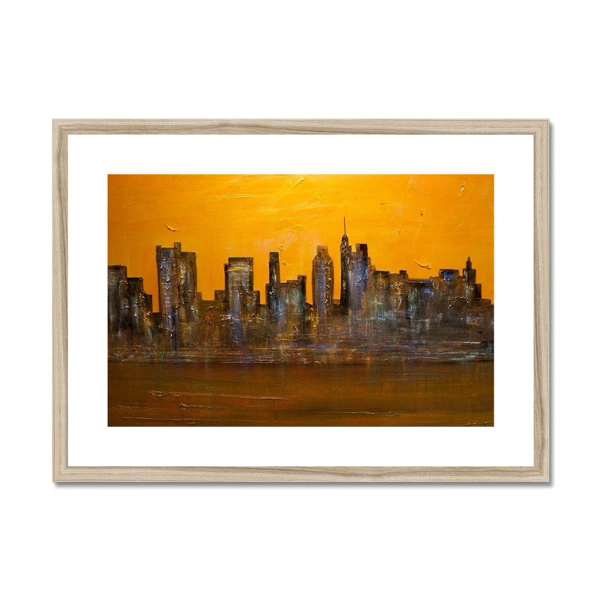 Manhattan Heat Painting | Framed & Mounted Prints From Scotland-Framed & Mounted Prints-World Art Gallery-A2 Landscape-Natural Frame-Paintings, Prints, Homeware, Art Gifts From Scotland By Scottish Artist Kevin Hunter