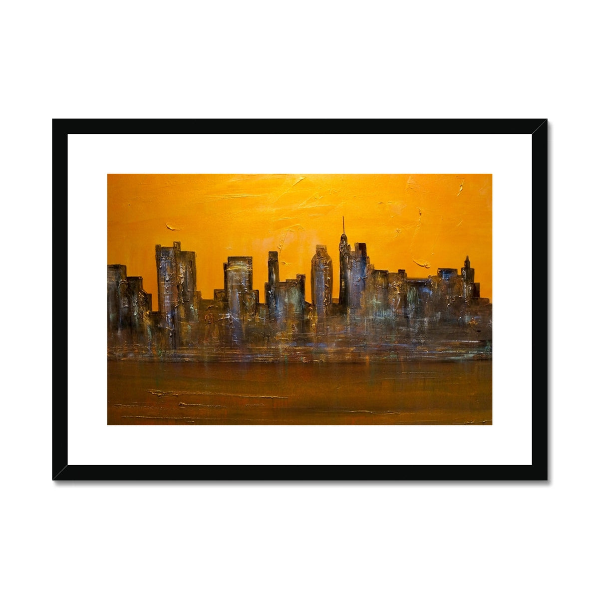 Manhattan Heat Painting | Framed & Mounted Prints From Scotland-Framed & Mounted Prints-World Art Gallery-A2 Landscape-Black Frame-Paintings, Prints, Homeware, Art Gifts From Scotland By Scottish Artist Kevin Hunter