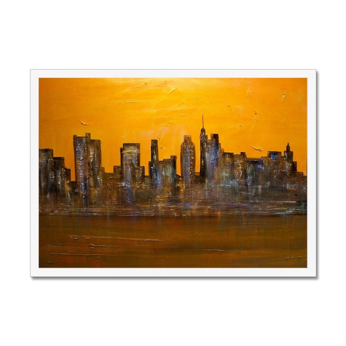 Manhattan Heat Painting | Framed Prints From Scotland-Framed Prints-World Art Gallery-A2 Landscape-White Frame-Paintings, Prints, Homeware, Art Gifts From Scotland By Scottish Artist Kevin Hunter