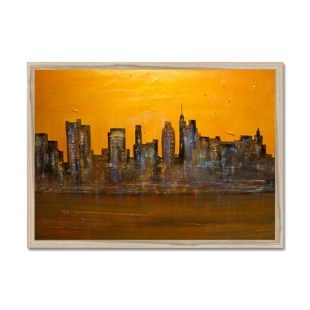 Manhattan Heat Painting | Framed Prints From Scotland-Framed Prints-World Art Gallery-A2 Landscape-Natural Frame-Paintings, Prints, Homeware, Art Gifts From Scotland By Scottish Artist Kevin Hunter