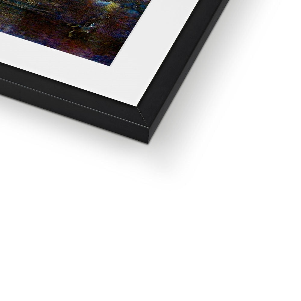 Manhattan Nights abstract art print in black frame with white mat