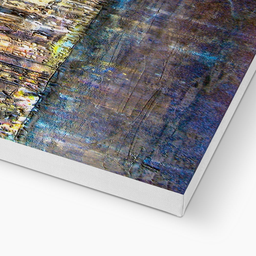 Manhattan Nights abstract canvas print with vibrant blues, purples, golds