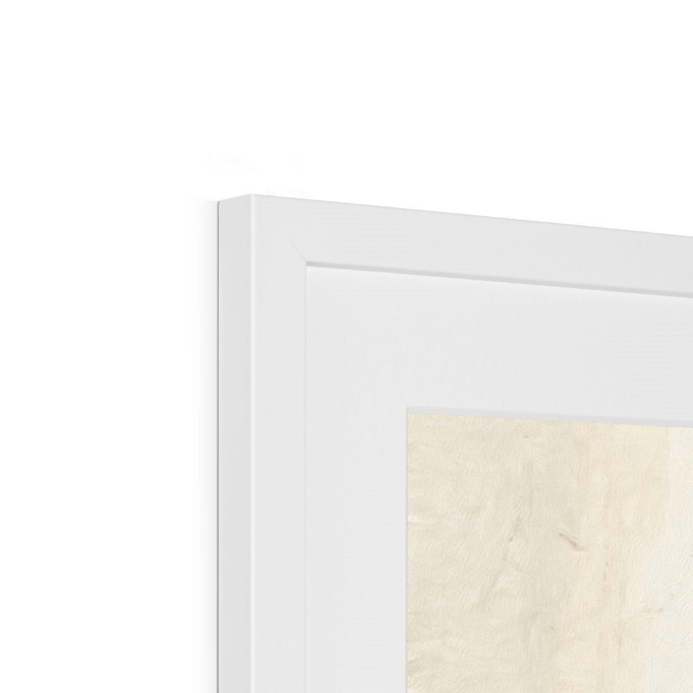 Mitzi white framed pet portrait print on textured cream canvas, Scotland UK