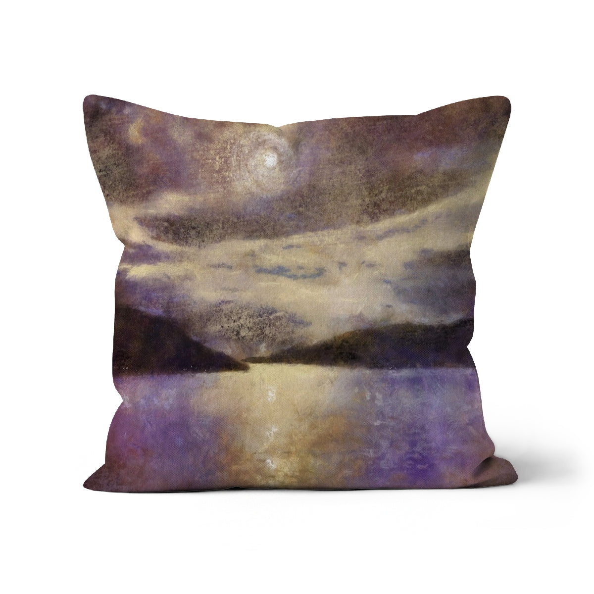 Moonlight Meets Lewis & Harris Art Gifts Cushion-Cushions-Hebridean Islands Art Gallery-Canvas-16"x16"-Paintings, Prints, Homeware, Art Gifts From Scotland By Scottish Artist Kevin Hunter