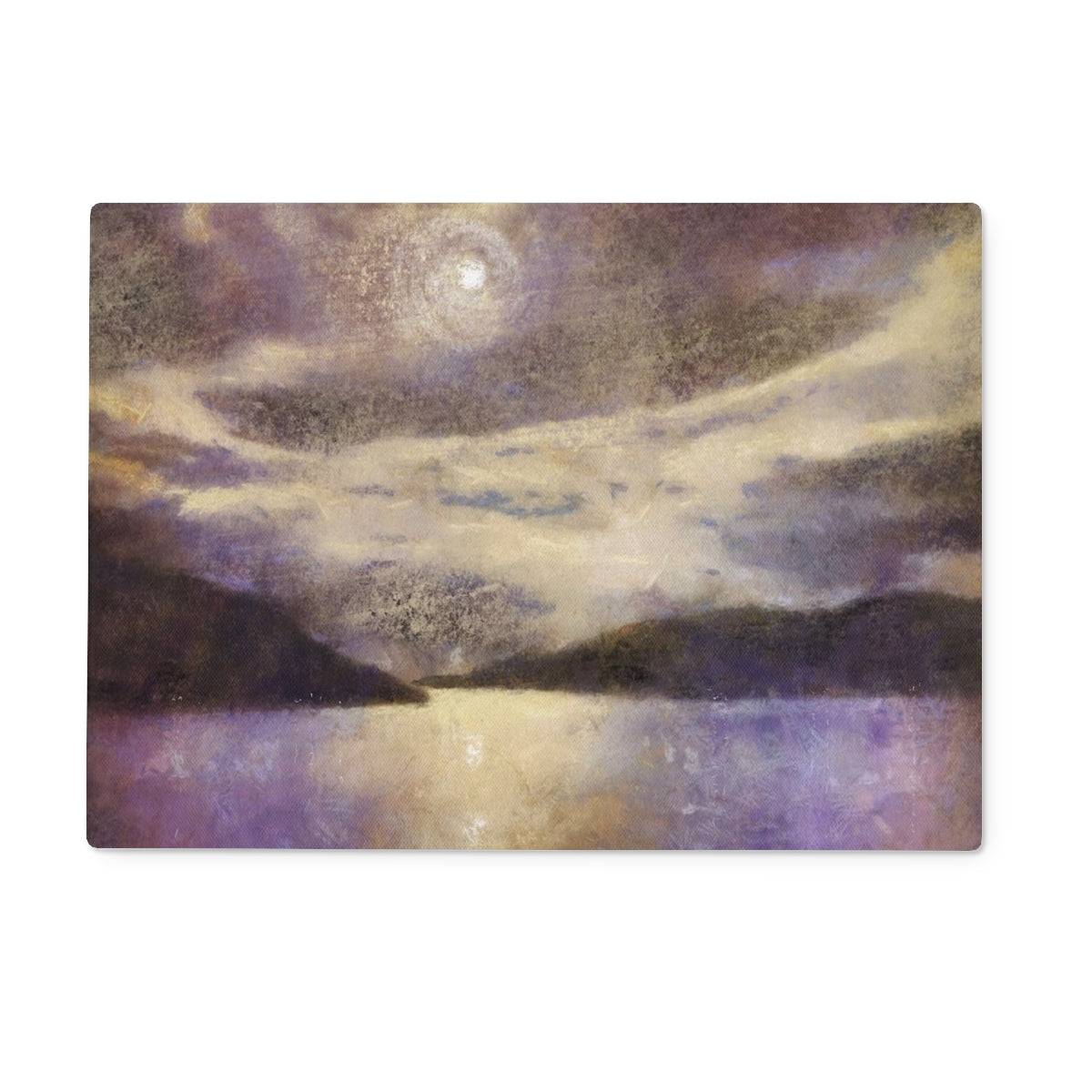 Moonlight Meets Lewis & Harris Art Gifts Glass Chopping Board-Glass Chopping Boards-Hebridean Islands Art Gallery-15"x11" Rectangular-Paintings, Prints, Homeware, Art Gifts From Scotland By Scottish Artist Kevin Hunter