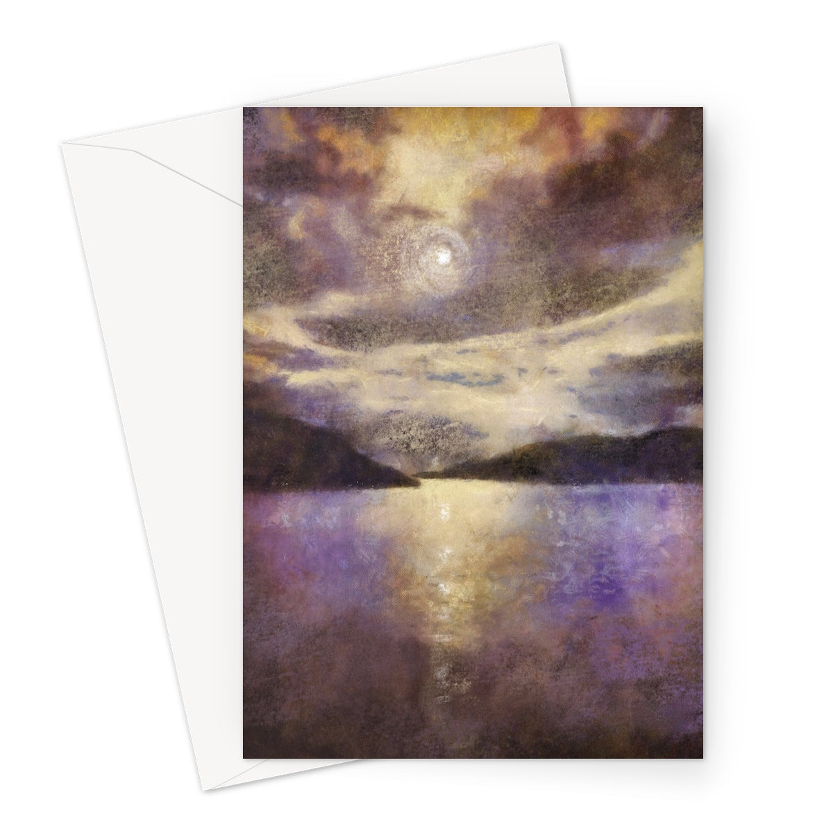 Moonlight Meets Lewis & Harris Art Gifts Greeting Card-Greetings Cards-Hebridean Islands Art Gallery-A5 Portrait-1 Card-Paintings, Prints, Homeware, Art Gifts From Scotland By Scottish Artist Kevin Hunter