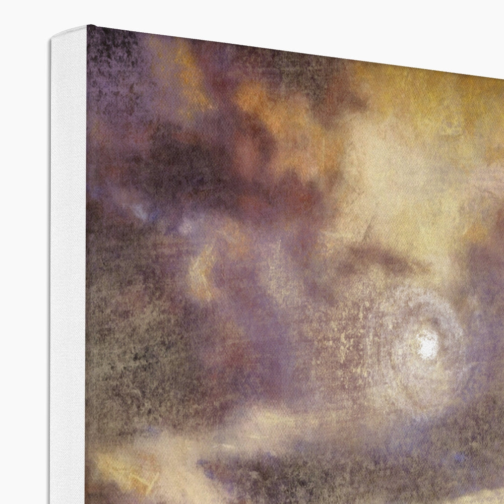 Gold and purple abstract Moonlight Meets Lewis & Harris canvas print in white frame