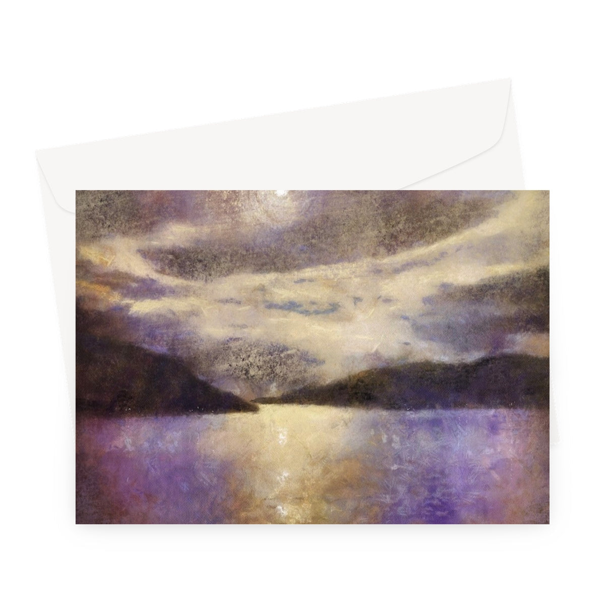 Purple and white abstract Moonlight Meets Lewis & Harris greeting card with envelope