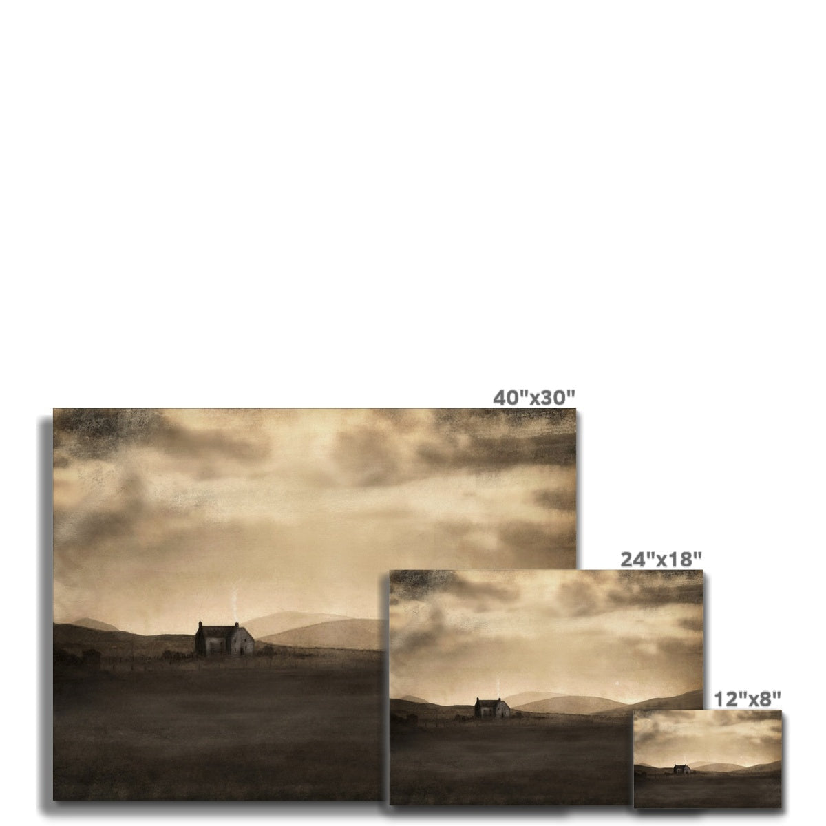 40x30 inch sepia-toned canvas print of moonlit misty solitary house