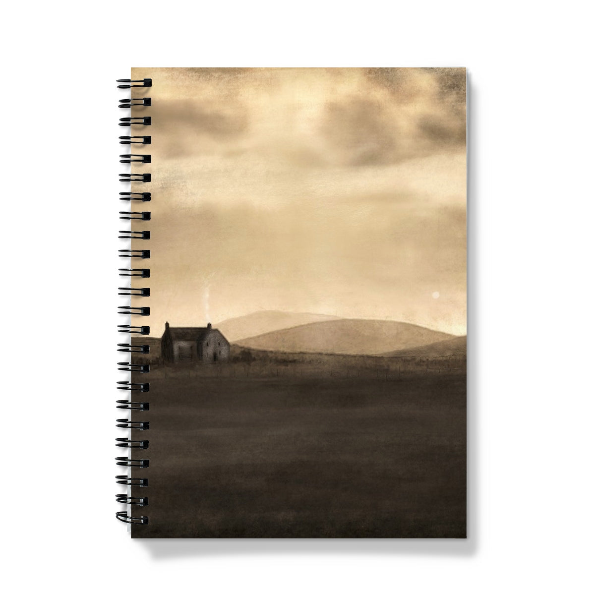 1920s sepia-toned landscape spiral notebook A Moonlit Croft