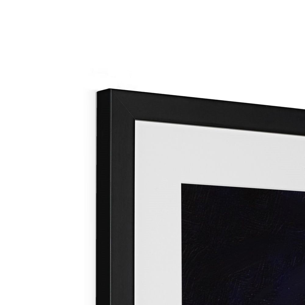 Black matte frame with white mat and moonlit highland wood art print