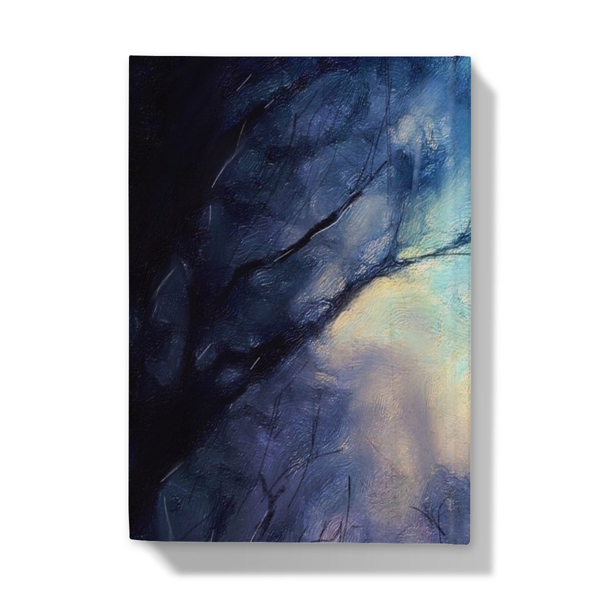 Blue abstract textured art on Moonlit Highland Wood journal cover