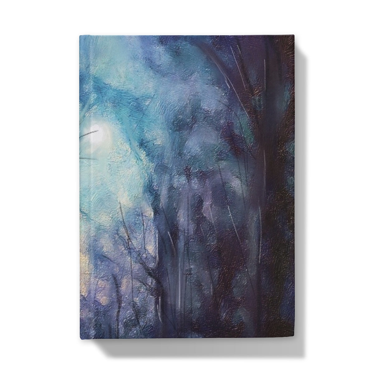 Blue and purple abstract forest on moonlit highland wood journal