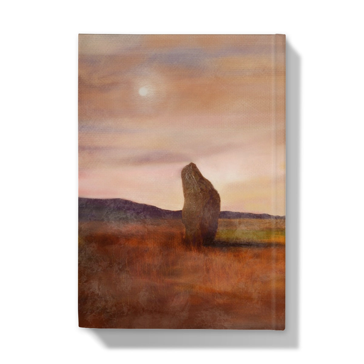 Moonlit Machrie Moor journal with standing stone illustration