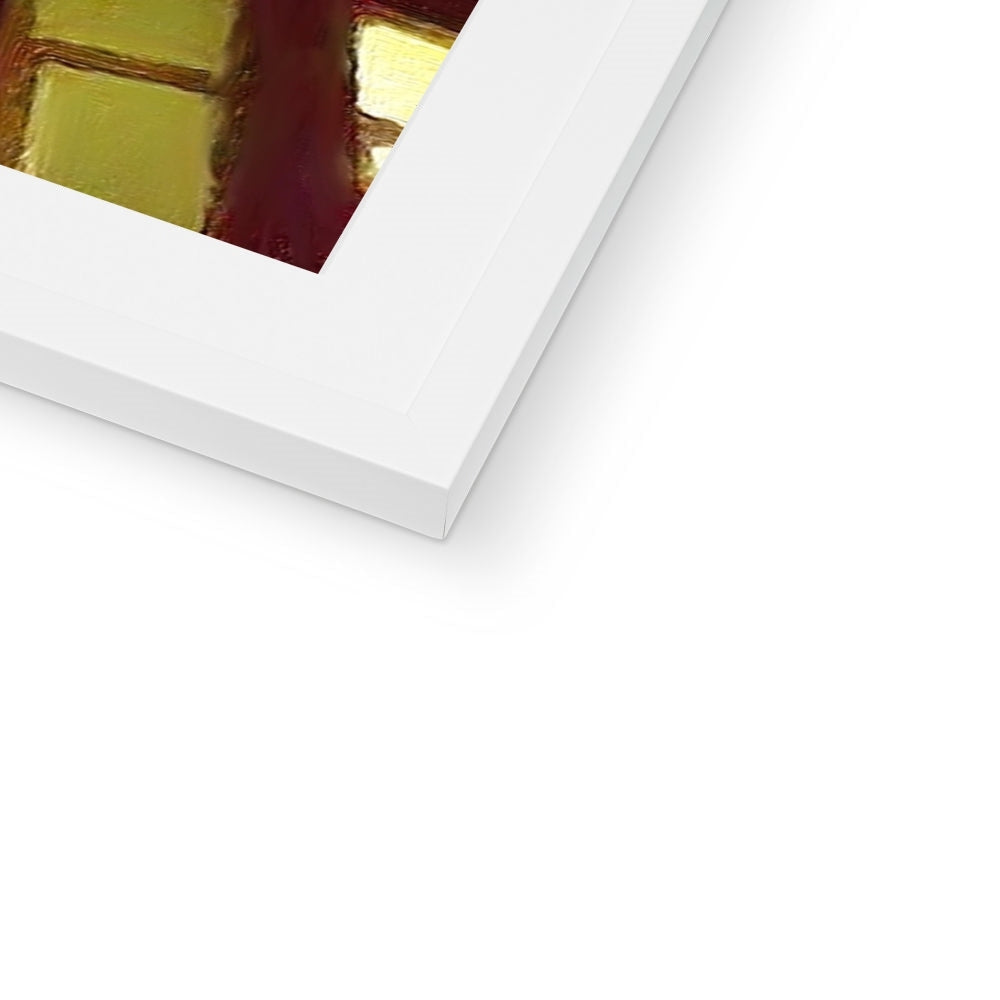 White framed art print featuring abstract gold and brown elements for A Moonlit Tenement