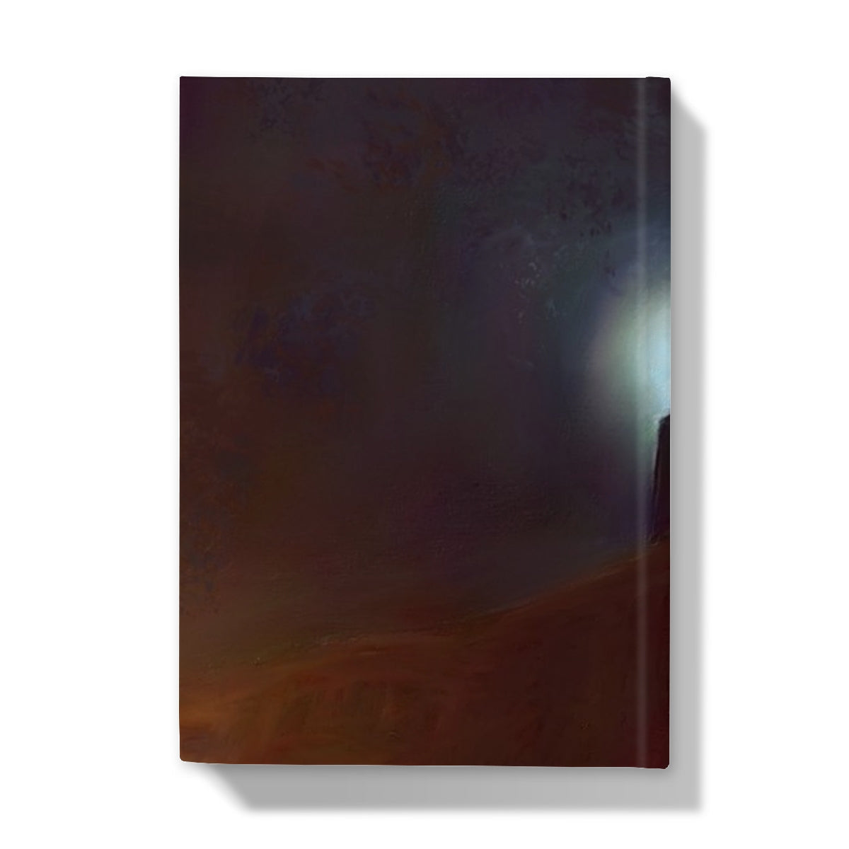 Dark brown and orange hardcover journal with a light-colored spine for A Moonlit Tenement