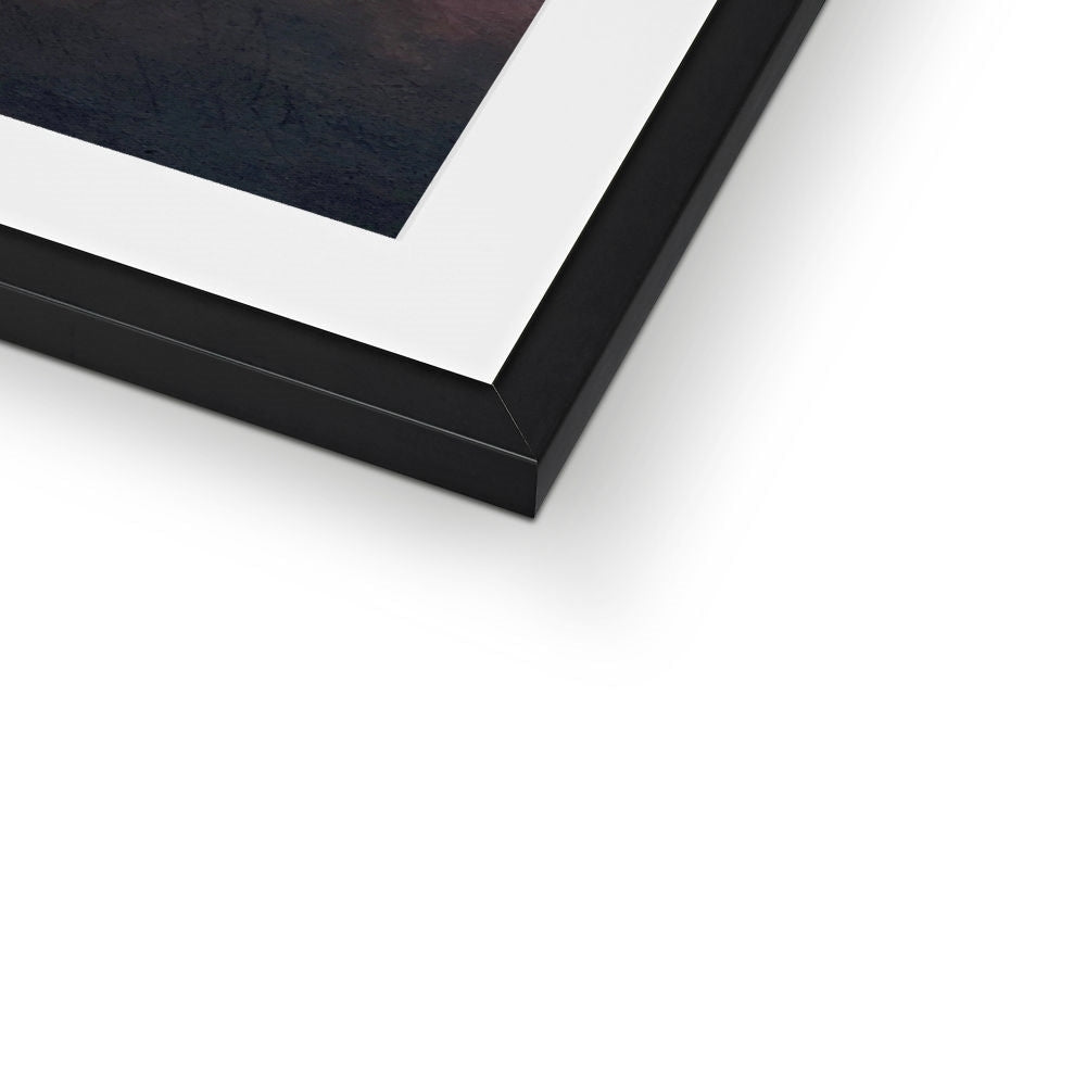 Black matte frame with white mat and dark Moonset Horizon art print