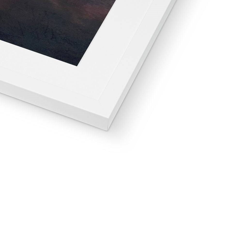 White matte frame with black mat for Moonset Horizon Art Prints