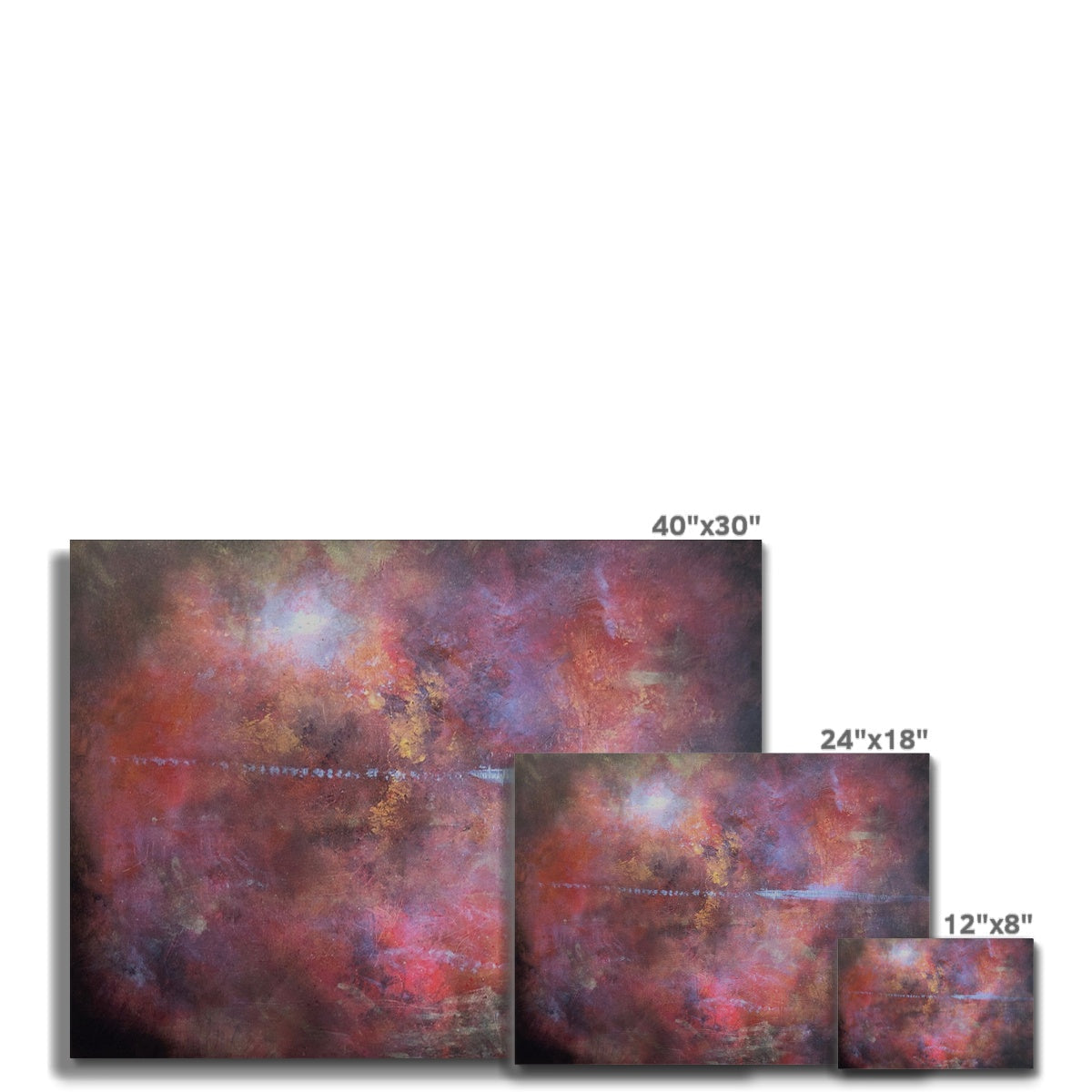 40x30 Moonset Horizon cosmic nebula canvas print in vibrant reds, purples, blues