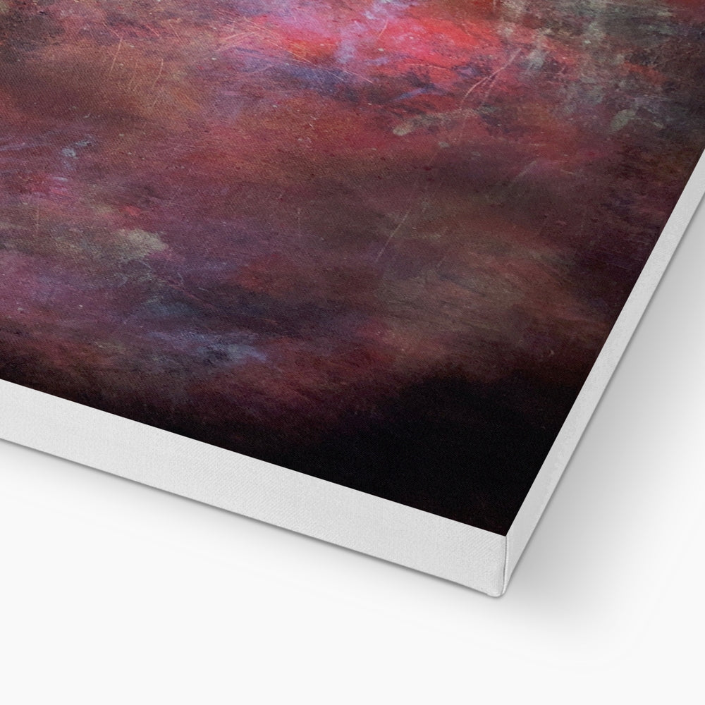 Red and black abstract Moonset Horizon canvas print in white frame