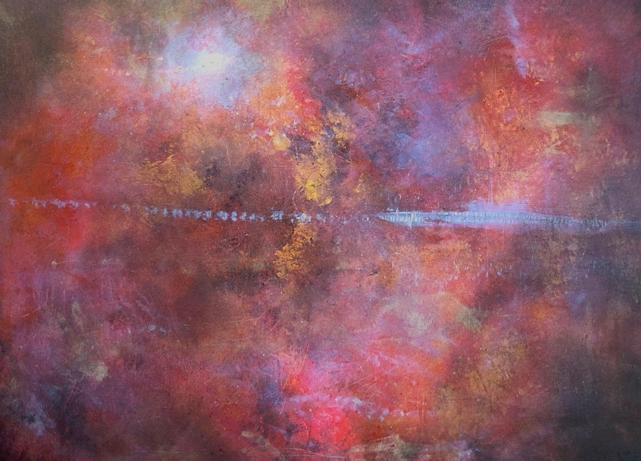 Vibrant abstract painting titled Moonset Horizon Original Artwork featuring bold colors