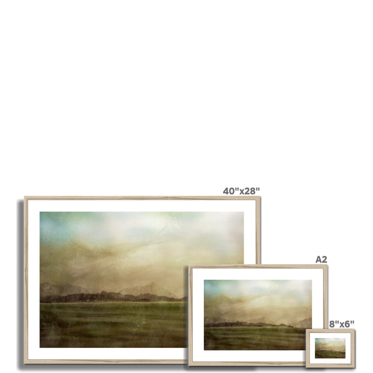 40x28 inch Mull Mist framed landscape print in muted earth tones