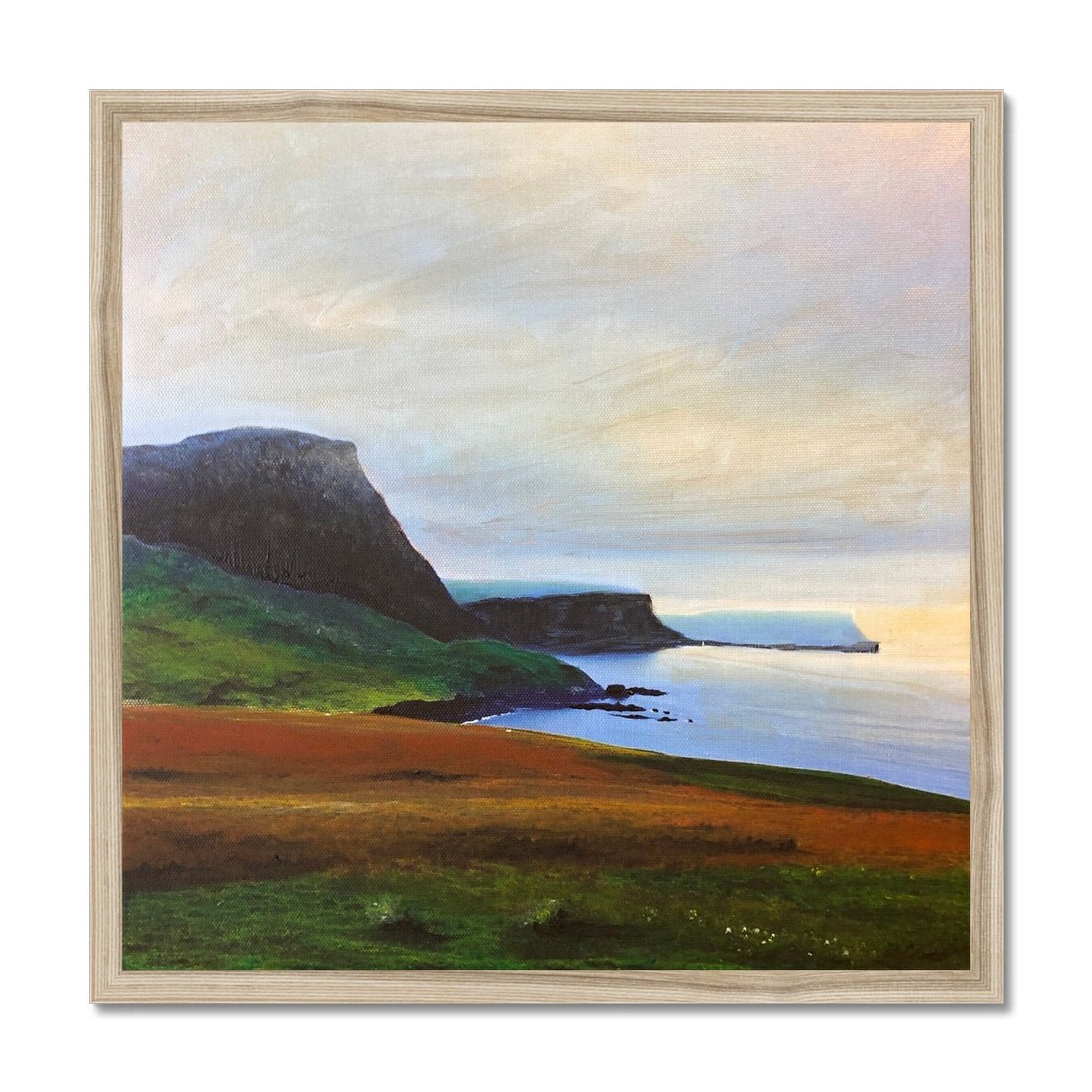 Neist Point Cliffs Skye Painting | Framed Prints From Scotland-Framed Prints-Skye Art Gallery-20"x20"-Natural Frame-Paintings, Prints, Homeware, Art Gifts From Scotland By Scottish Artist Kevin Hunter
