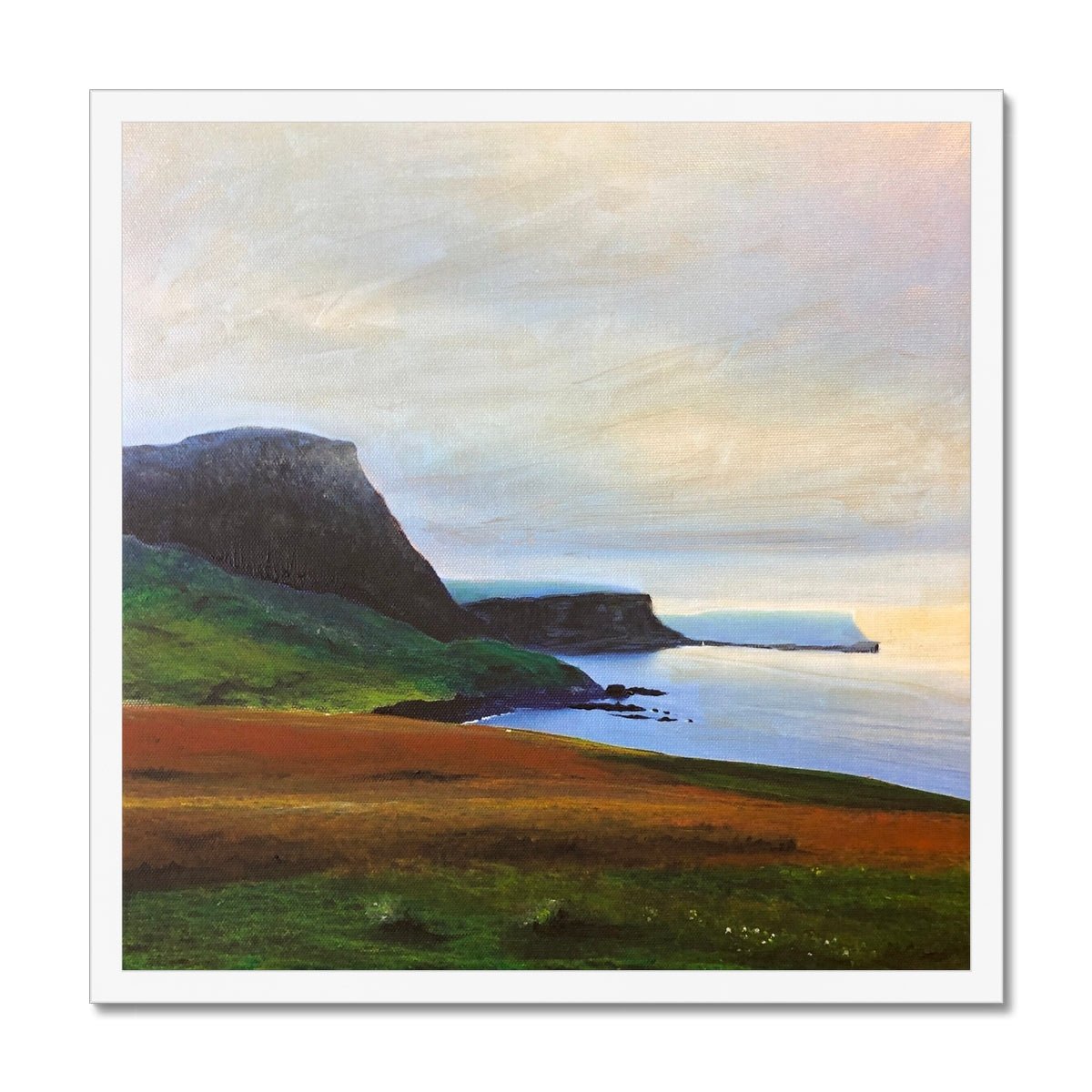 Neist Point Cliffs Skye Painting | Framed Prints From Scotland-Framed Prints-Skye Art Gallery-20"x20"-White Frame-Paintings, Prints, Homeware, Art Gifts From Scotland By Scottish Artist Kevin Hunter