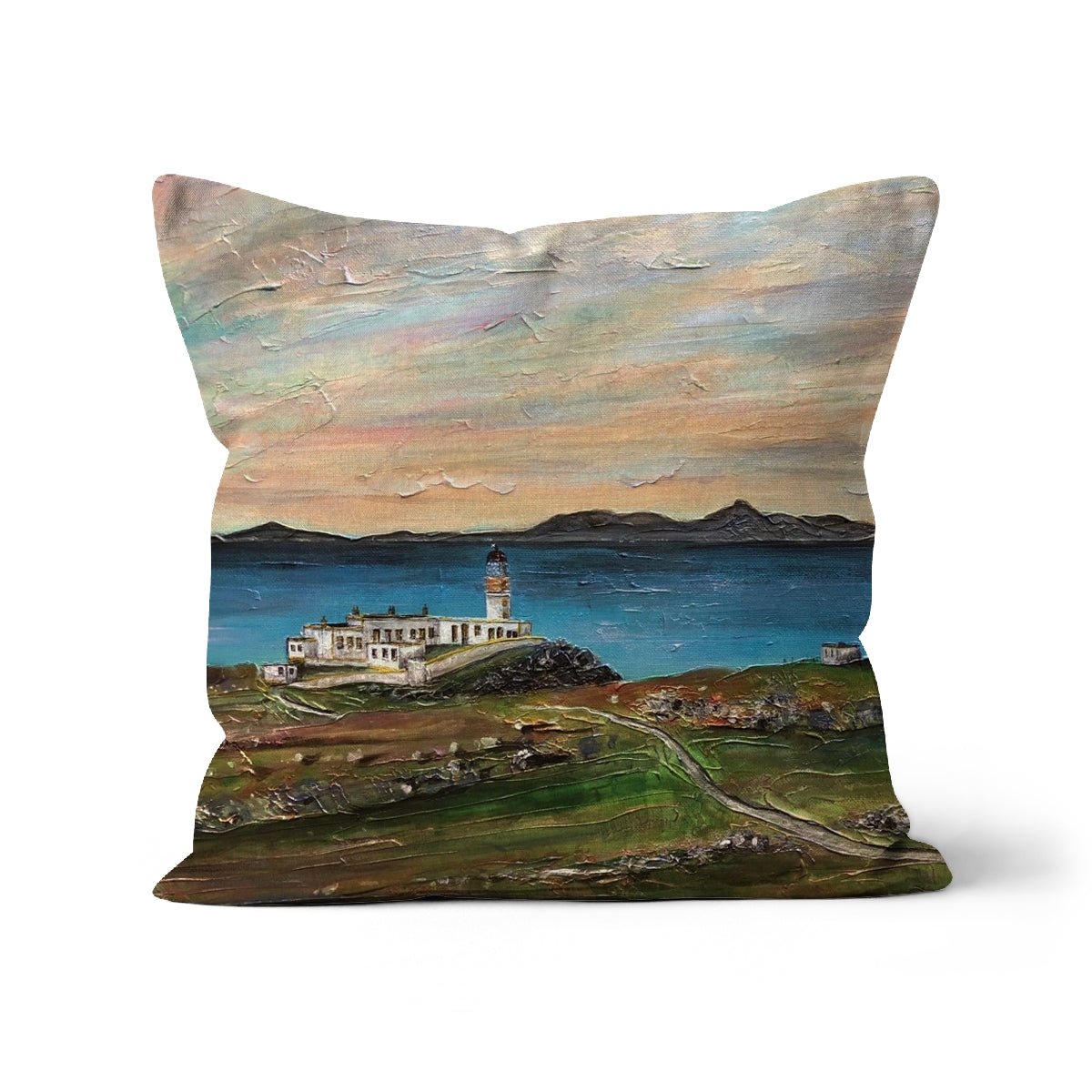 Neist Point Skye Art Gifts Cushion-Cushions-Skye Art Gallery-Faux Suede-22"x22"-Paintings, Prints, Homeware, Art Gifts From Scotland By Scottish Artist Kevin Hunter