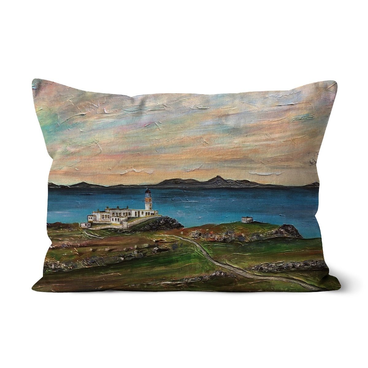 Neist Point Skye Art Gifts Cushion-Cushions-Skye Art Gallery-Faux Suede-19"x13"-Paintings, Prints, Homeware, Art Gifts From Scotland By Scottish Artist Kevin Hunter