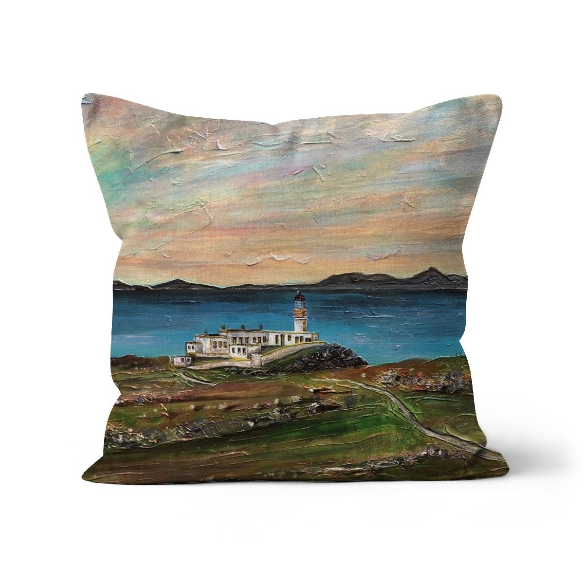Neist Point Skye Art Gifts Cushion-Cushions-Skye Art Gallery-Faux Suede-12"x12"-Paintings, Prints, Homeware, Art Gifts From Scotland By Scottish Artist Kevin Hunter