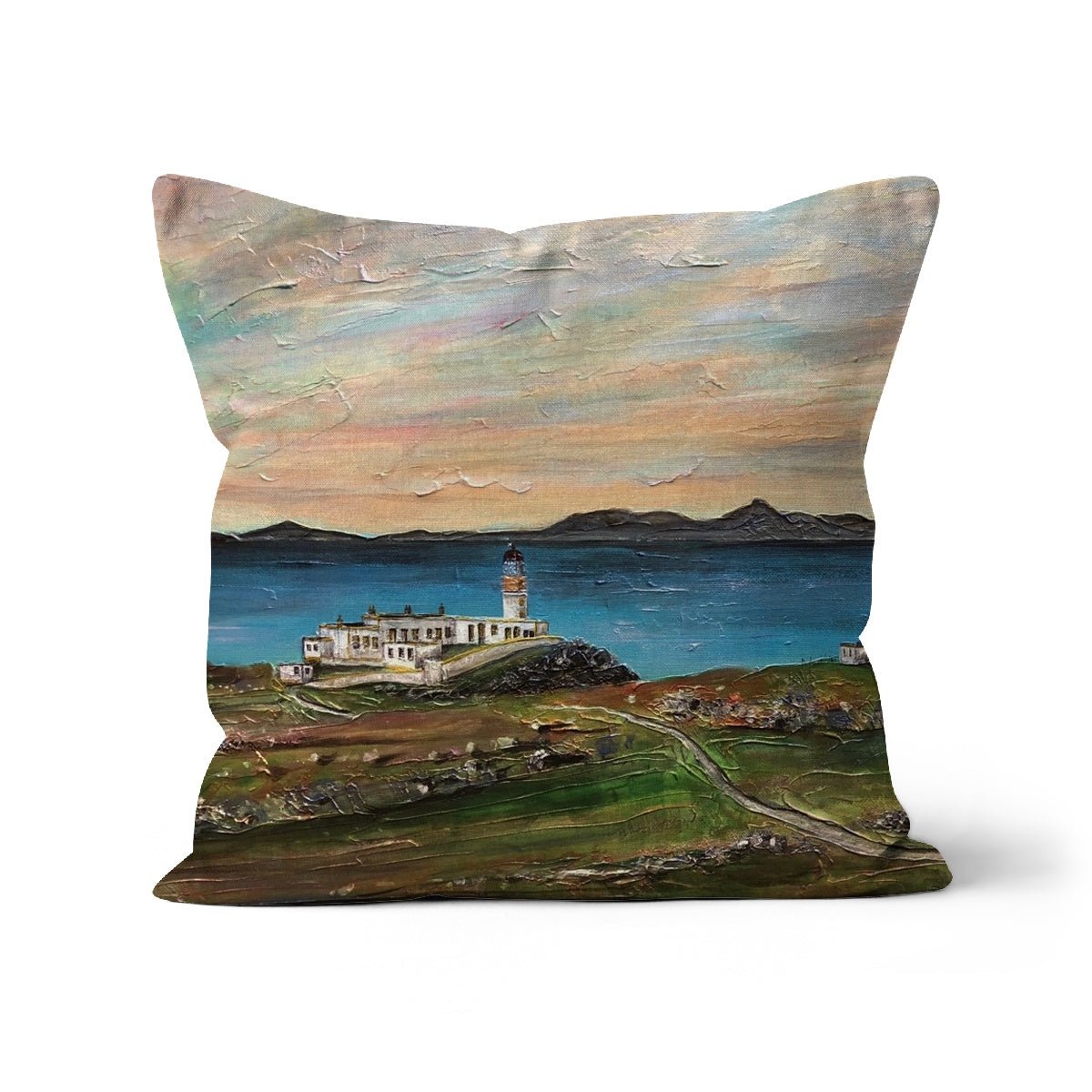 Neist Point Skye Art Gifts Cushion-Cushions-Skye Art Gallery-Faux Suede-18"x18"-Paintings, Prints, Homeware, Art Gifts From Scotland By Scottish Artist Kevin Hunter