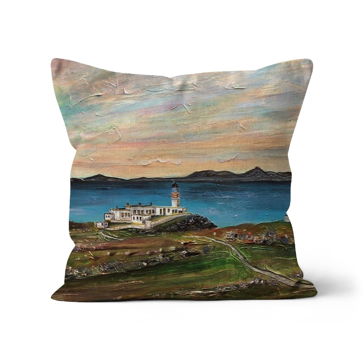 Neist Point Skye Art Gifts Cushion-Cushions-Skye Art Gallery-Faux Suede-16"x16"-Paintings, Prints, Homeware, Art Gifts From Scotland By Scottish Artist Kevin Hunter