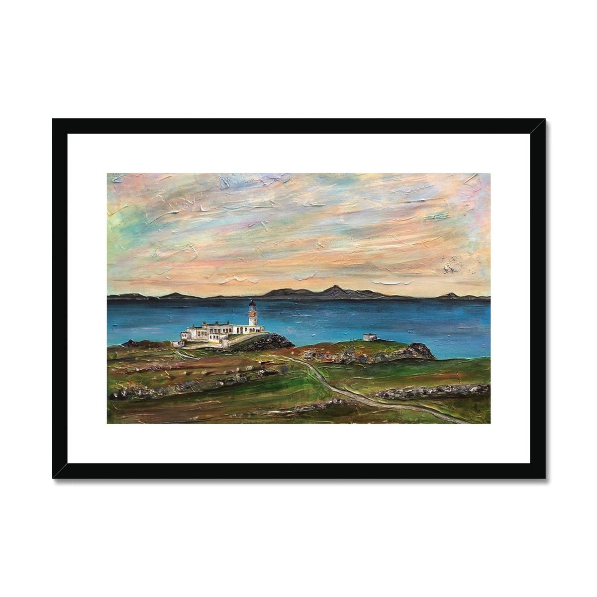 Neist Point Skye Painting | Framed & Mounted Prints From Scotland-Framed & Mounted Prints-Skye Art Gallery-A2 Landscape-Black Frame-Paintings, Prints, Homeware, Art Gifts From Scotland By Scottish Artist Kevin Hunter