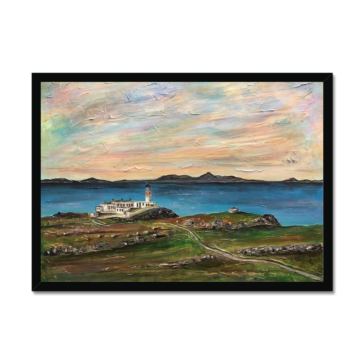 Neist Point Skye Painting | Framed Prints From Scotland-Framed Prints-Skye Art Gallery-A2 Landscape-Black Frame-Paintings, Prints, Homeware, Art Gifts From Scotland By Scottish Artist Kevin Hunter
