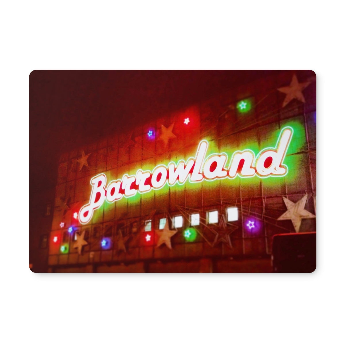 Vibrant neon Barrowland sign placemat in glowing green and red