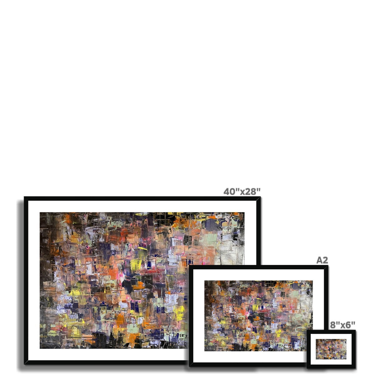 Abstract Never Enough Art Print in black frame with textured earth tones and vibrant pops