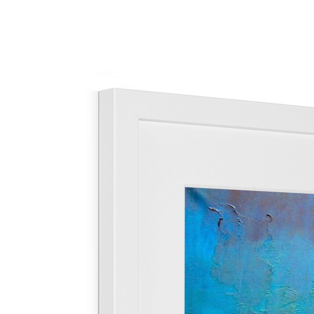 White framed New York Nights abstract art print in teal blue hues