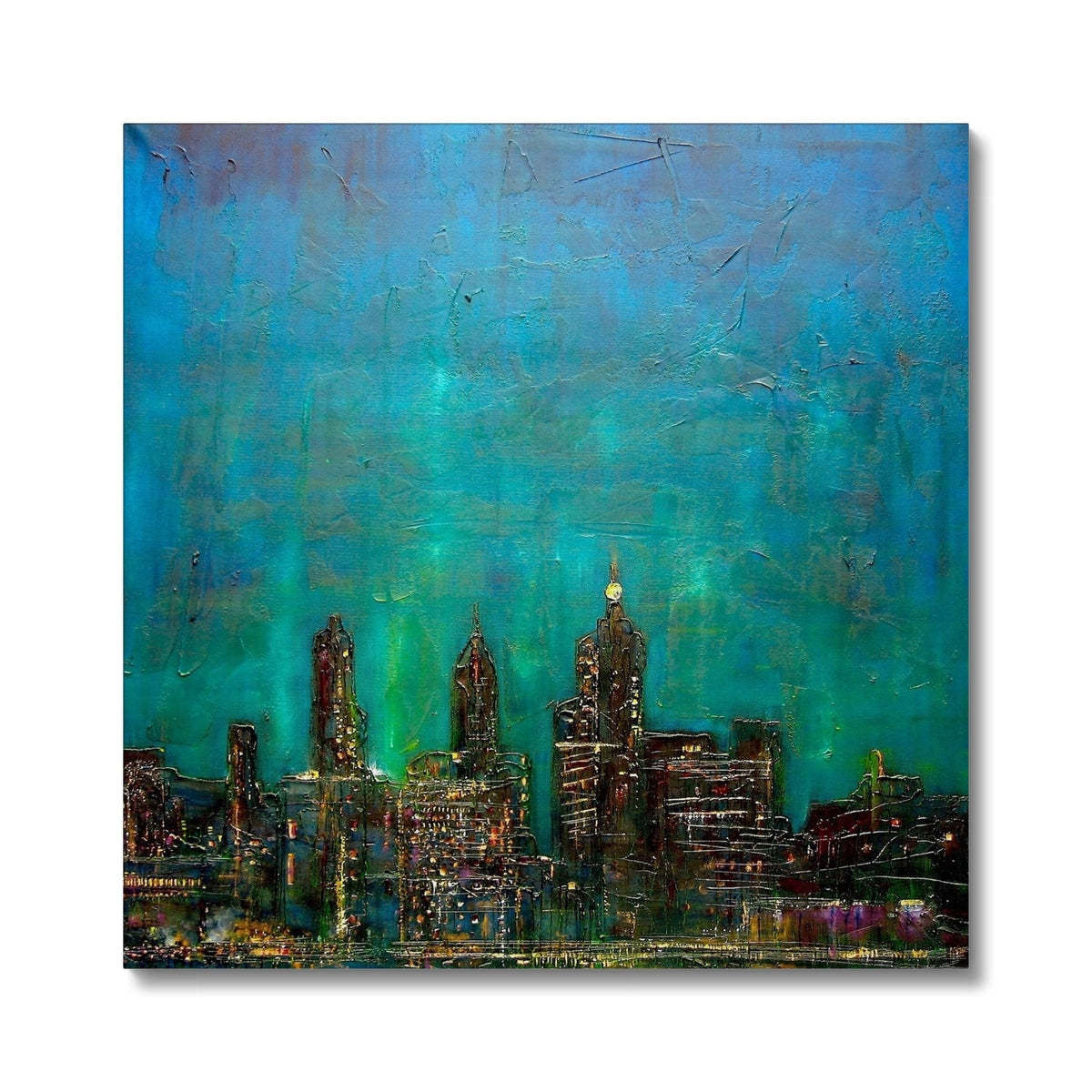 Teal and gold New York nights cityscape canvas painting print