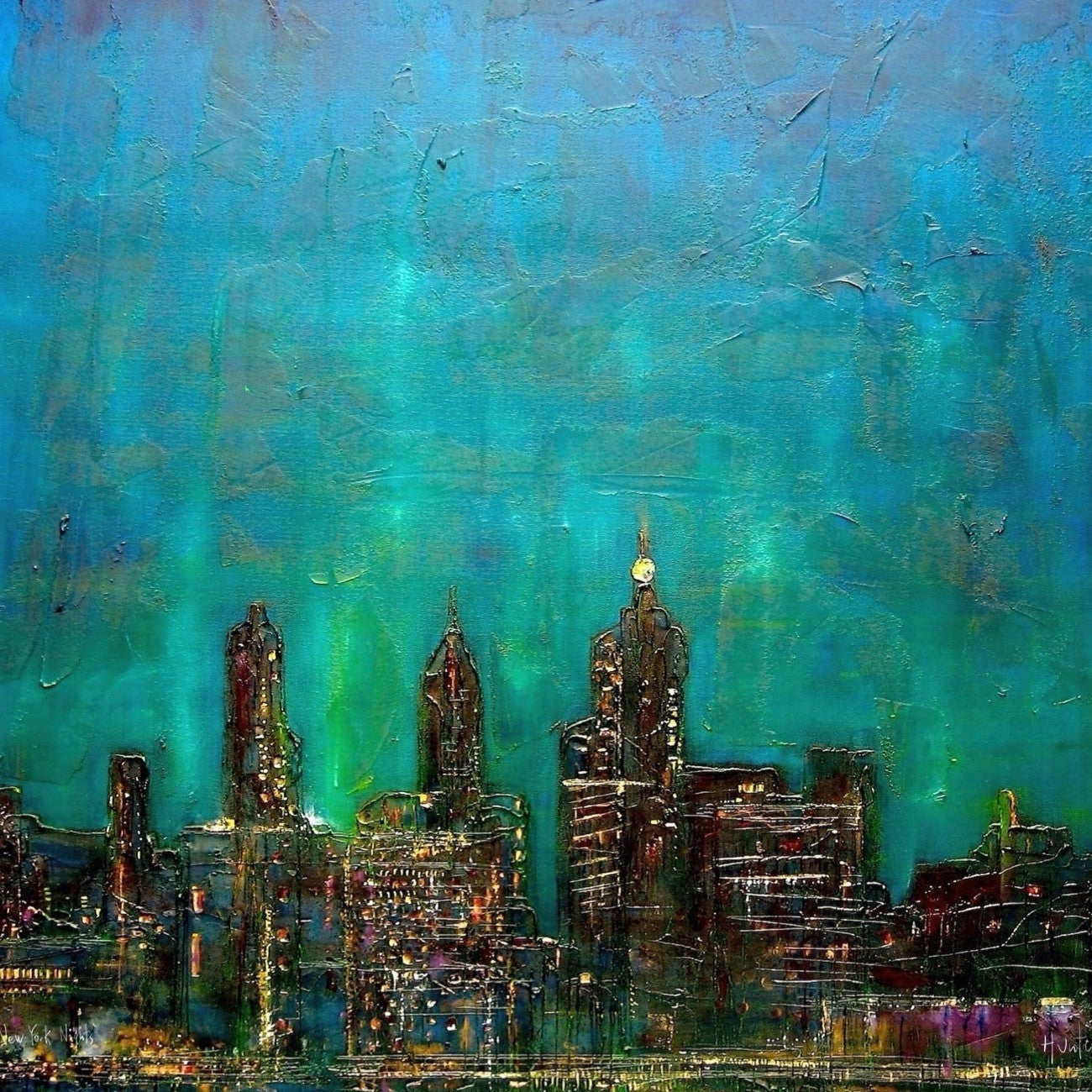 Abstract cityscape painting titled New York Nights Original Painting showcasing vibrant urban art