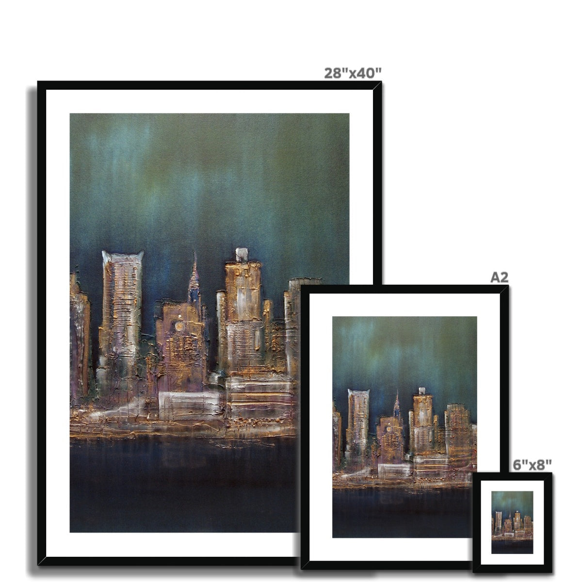 28x40 Framed New York West Side Cityscape Art Print with Black Frame