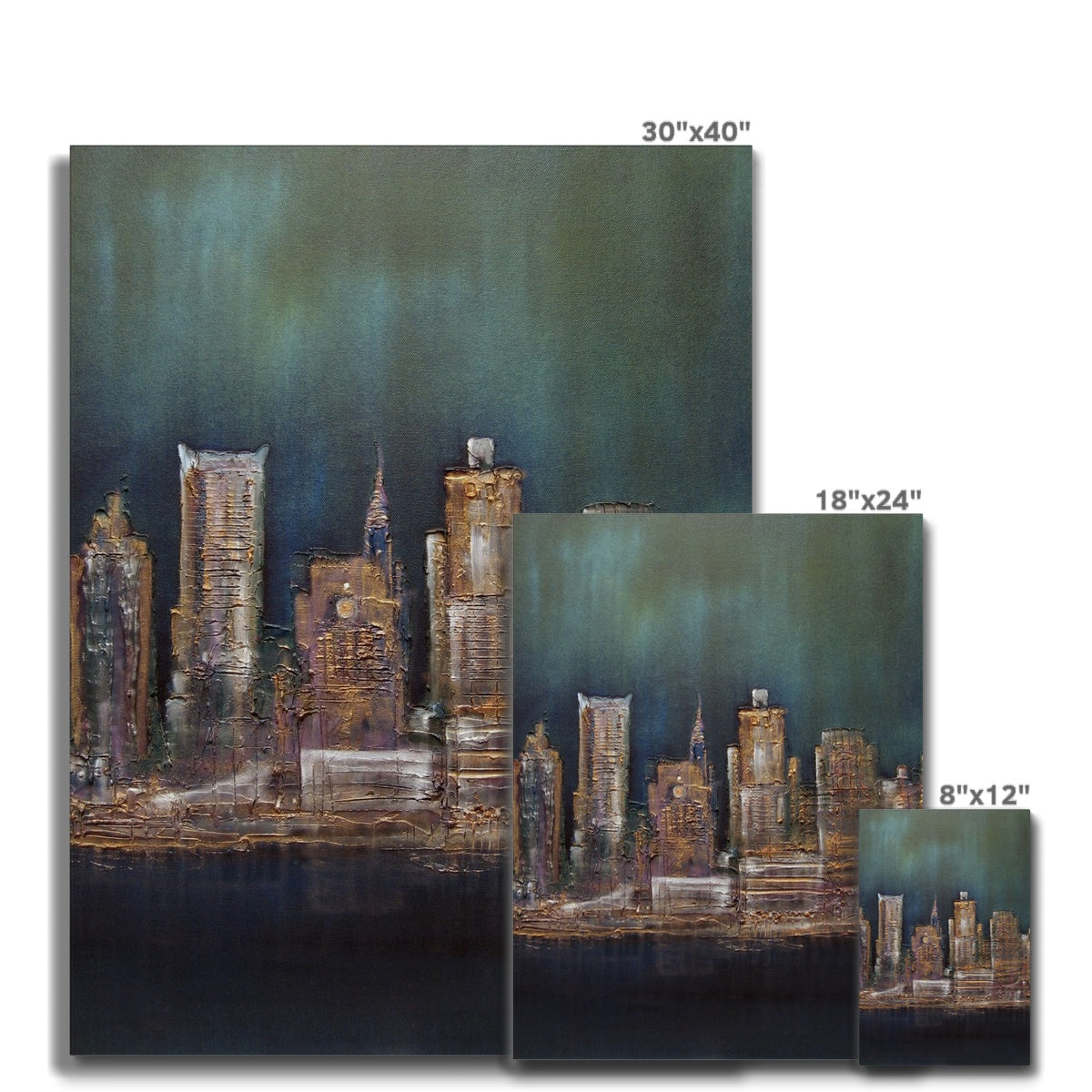 New York West Side 30x40 cityscape canvas print with gold teal accents