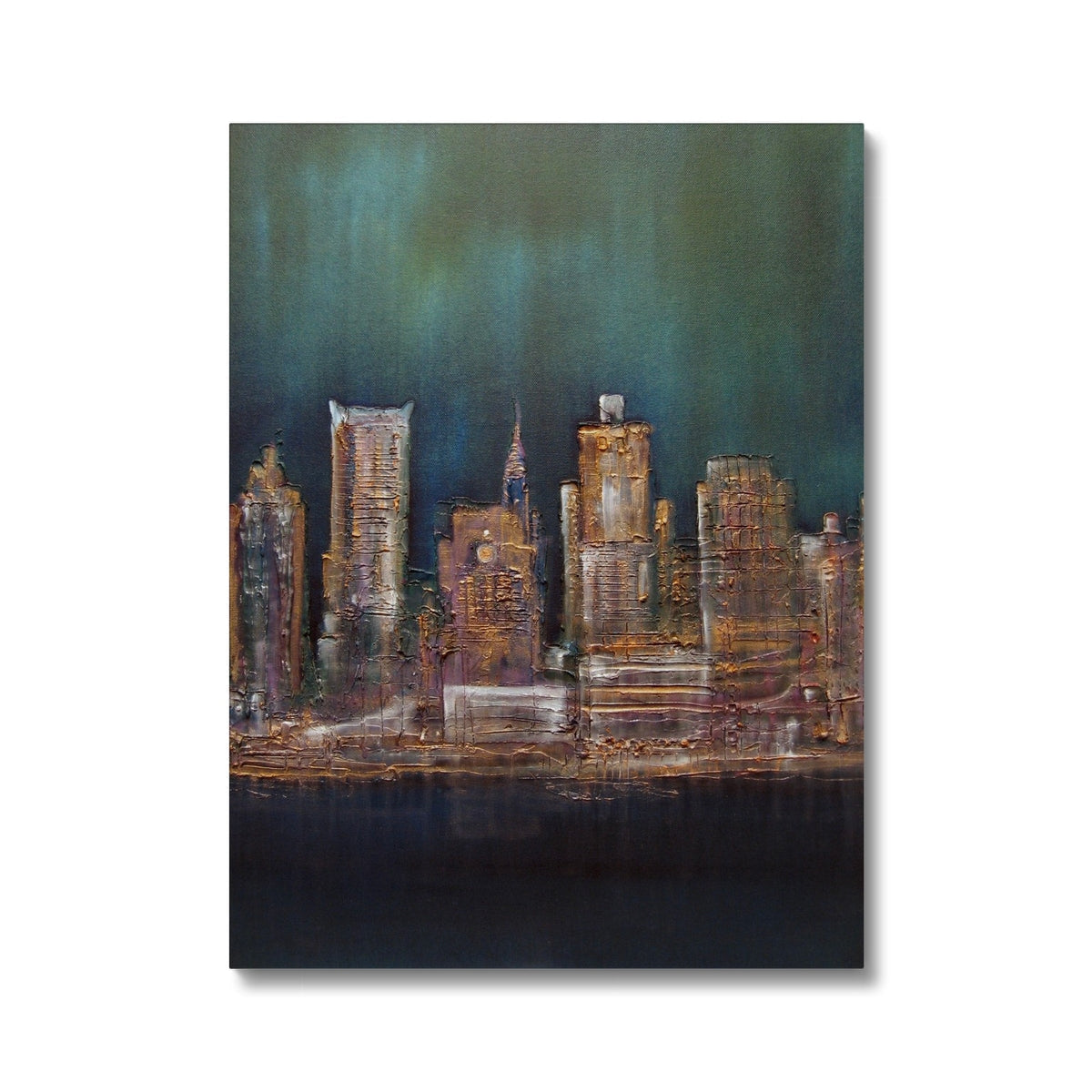 New York West Side gold cityscape canvas print with teal background