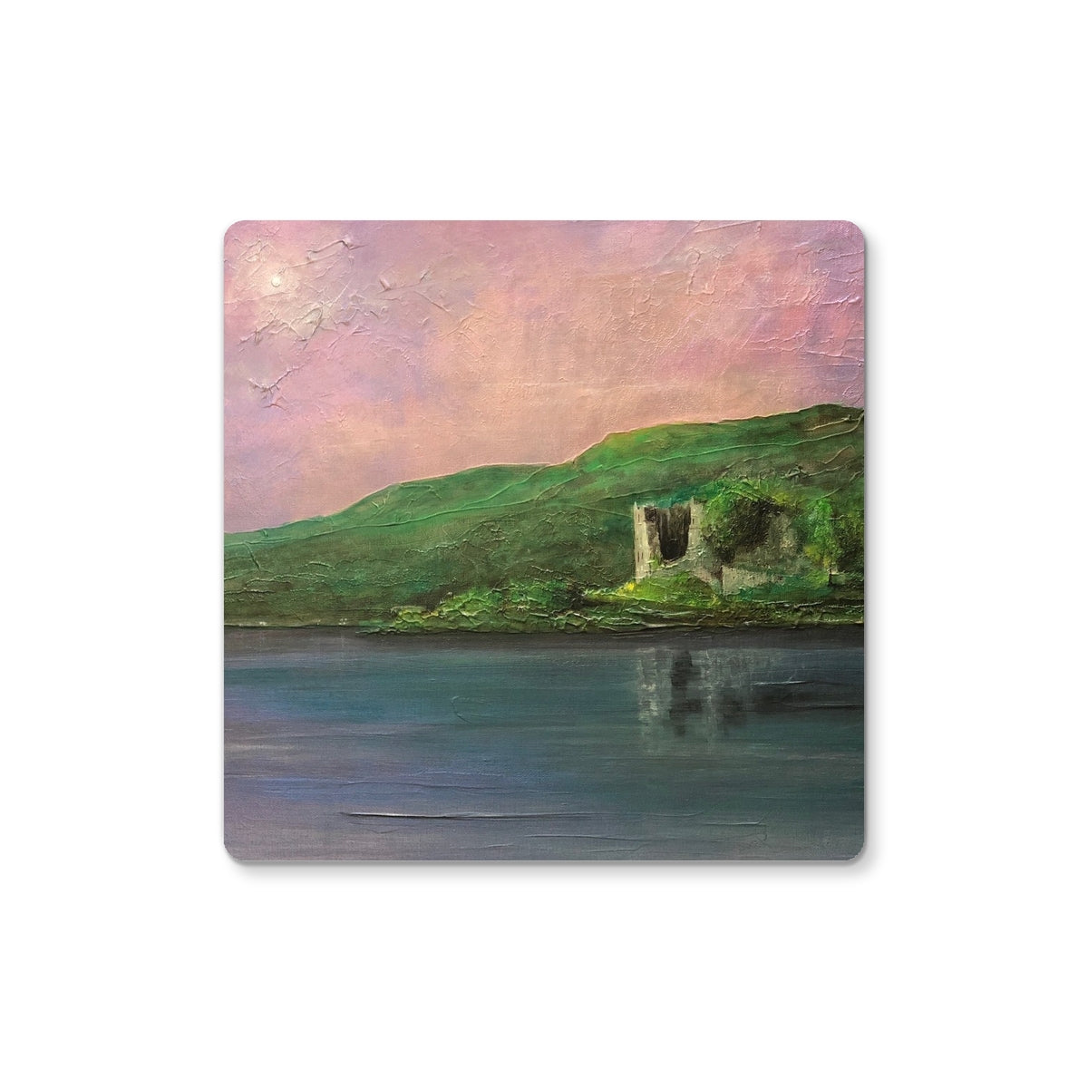 Old Castle Lachlan Art Gifts Coaster-Coasters-Historic & Iconic Scotland Art Gallery-2 Coasters-Paintings, Prints, Homeware, Art Gifts From Scotland By Scottish Artist Kevin Hunter
