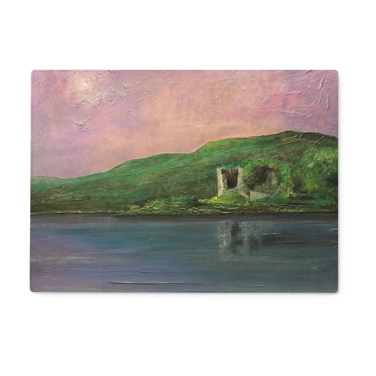 Old Castle Lachlan Art Gifts Glass Chopping Board-Glass Chopping Boards-Historic & Iconic Scotland Art Gallery-15"x11" Rectangular-Paintings, Prints, Homeware, Art Gifts From Scotland By Scottish Artist Kevin Hunter