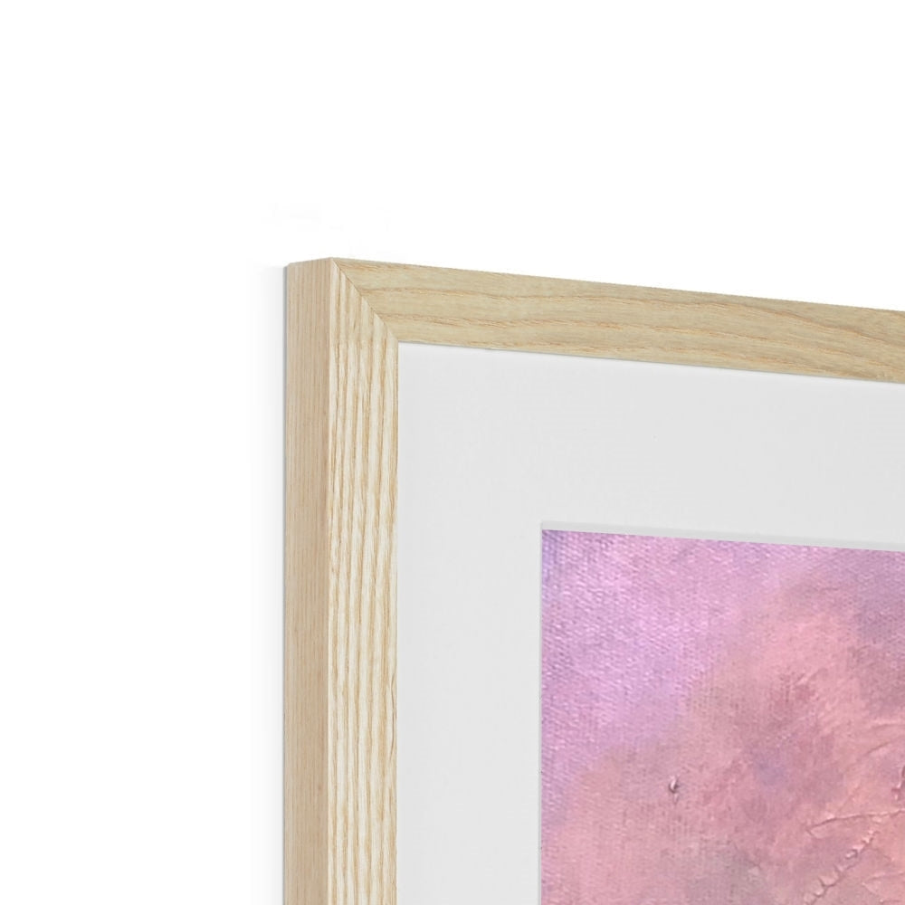 Light wood picture frame with white mat and pink abstract painting in Old Castle Lachlan print
