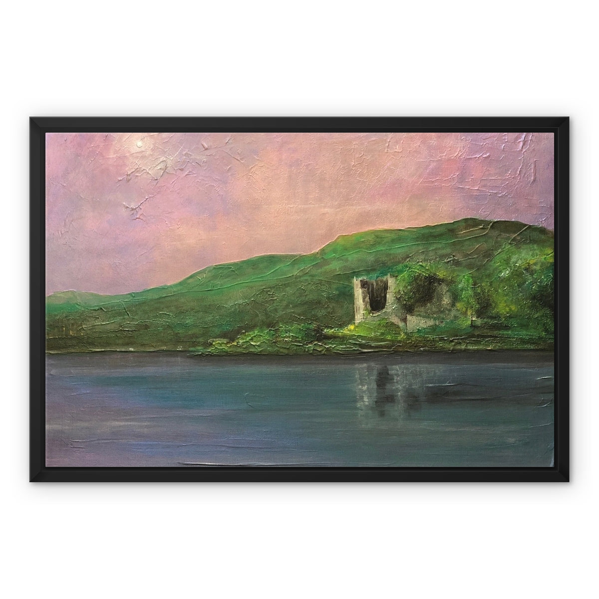 Old Castle Lachlan Painting | Framed Canvas From Scotland-Floating Framed Canvas Prints-Historic & Iconic Scotland Art Gallery-24"x18"-Paintings, Prints, Homeware, Art Gifts From Scotland By Scottish Artist Kevin Hunter