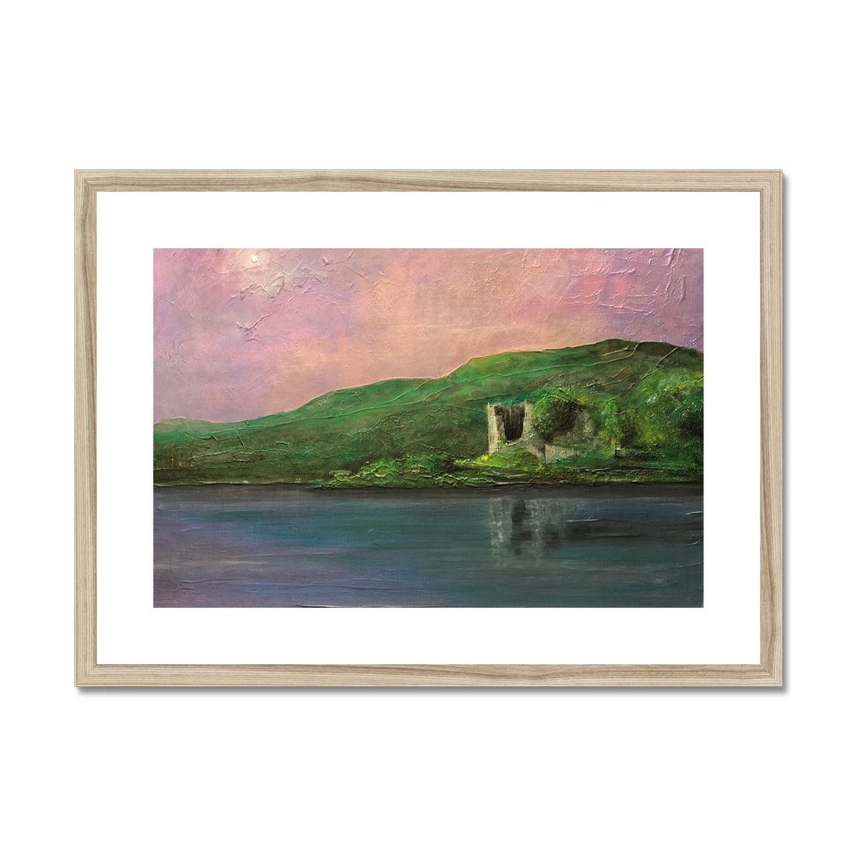 Old Castle Lachlan Painting | Framed & Mounted Prints From Scotland-Framed & Mounted Prints-Historic & Iconic Scotland Art Gallery-A2 Landscape-Natural Frame-Paintings, Prints, Homeware, Art Gifts From Scotland By Scottish Artist Kevin Hunter